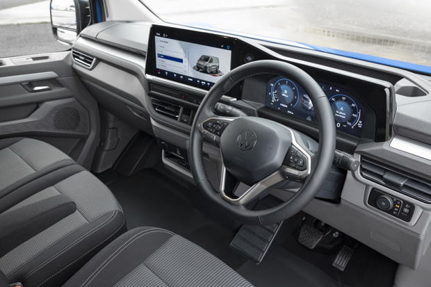 Cabin and steering wheel of the VW Transporter Commerce Pro S